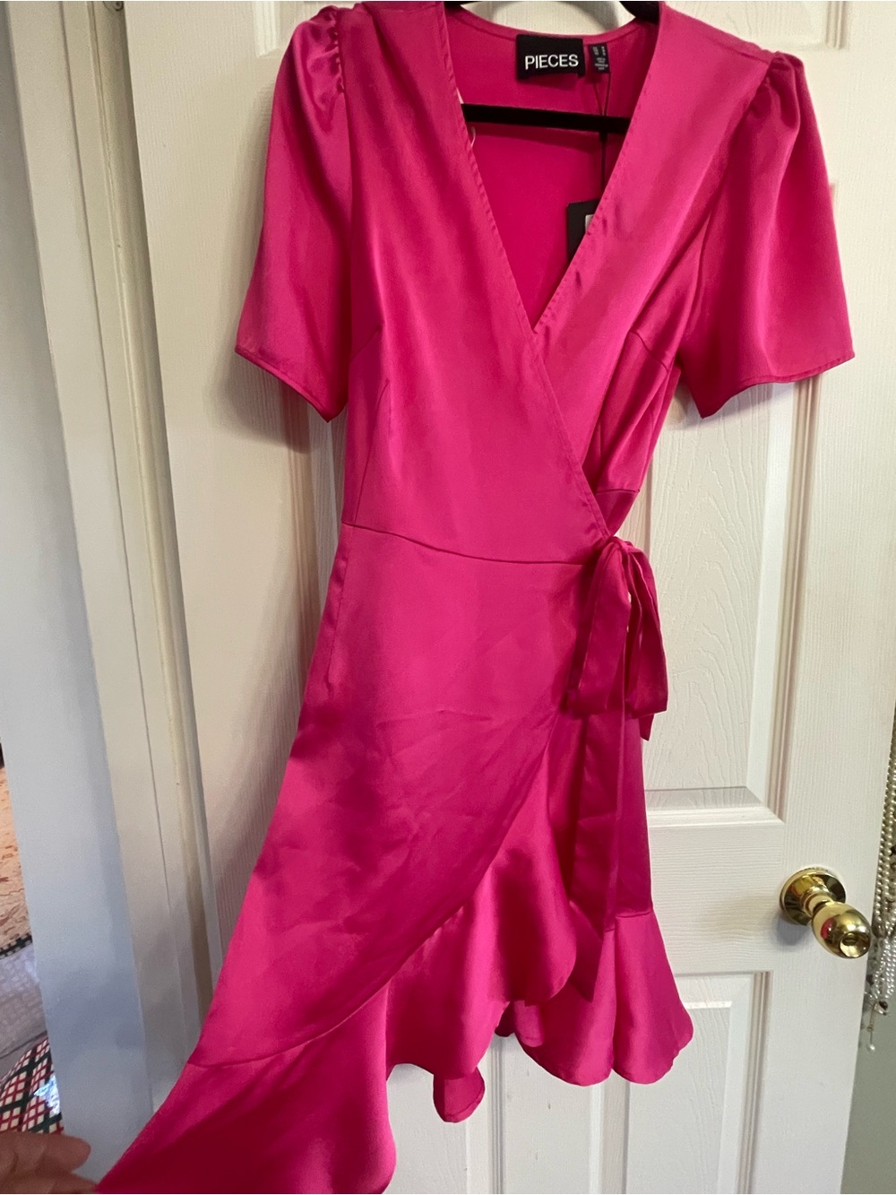 Hot Pink Wrap Dress with Ruffle Hem